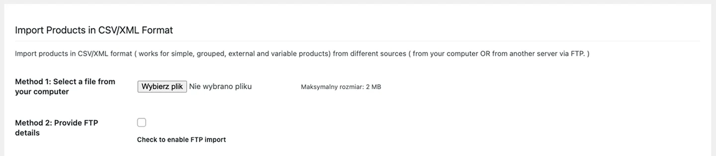 Import produktów w panelu WooCommerce